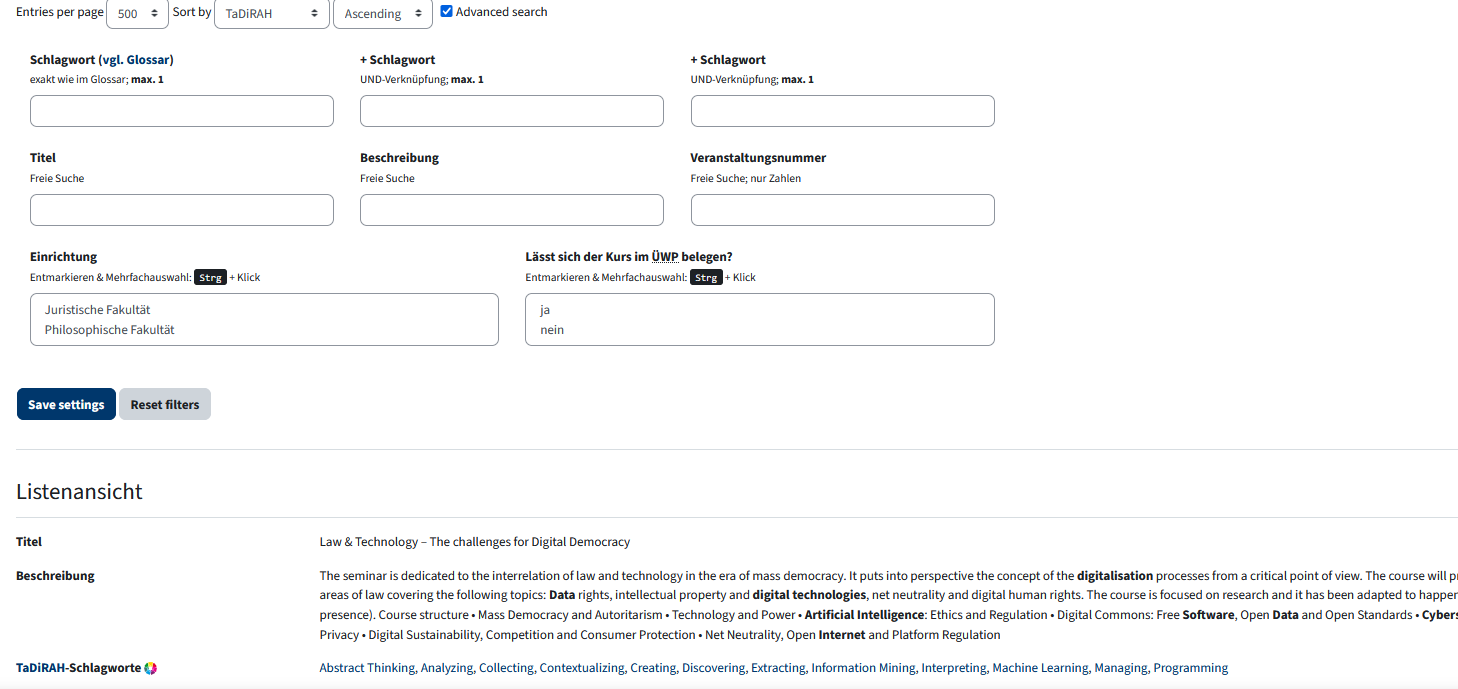 Abbildung des Suchinterfaces in Moodle